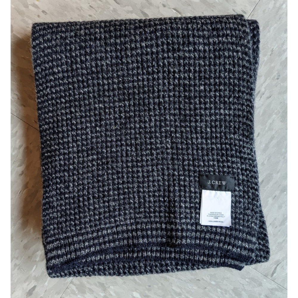 J.Crew 100% Lambswool Waffle Knit Scarf Grey Charcoal Marled 84"x8.5"